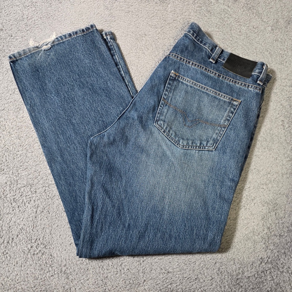 Harley-Davidson Mens 40x32 Bootcut Jeans Medium Wash Blue Distressed Biker Moto